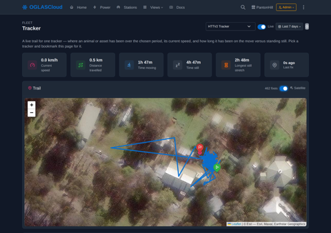 Tracker — a vehicle's real trail on satellite, live
